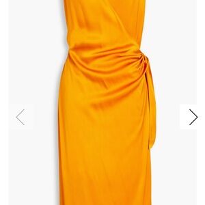 Vince Yellow Ruched Tie Front Sheath Midi Dress